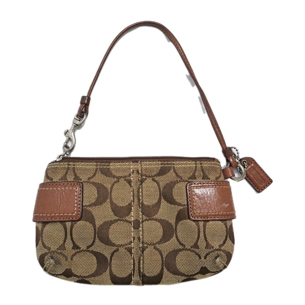 Coach Brown Signature Mini C Soho Jacquard Canvas Buckle Clutch Wristlet Wallet - Picture 5 of 8